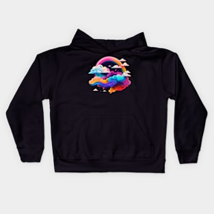 multi color clouds with rainbow Kids Hoodie